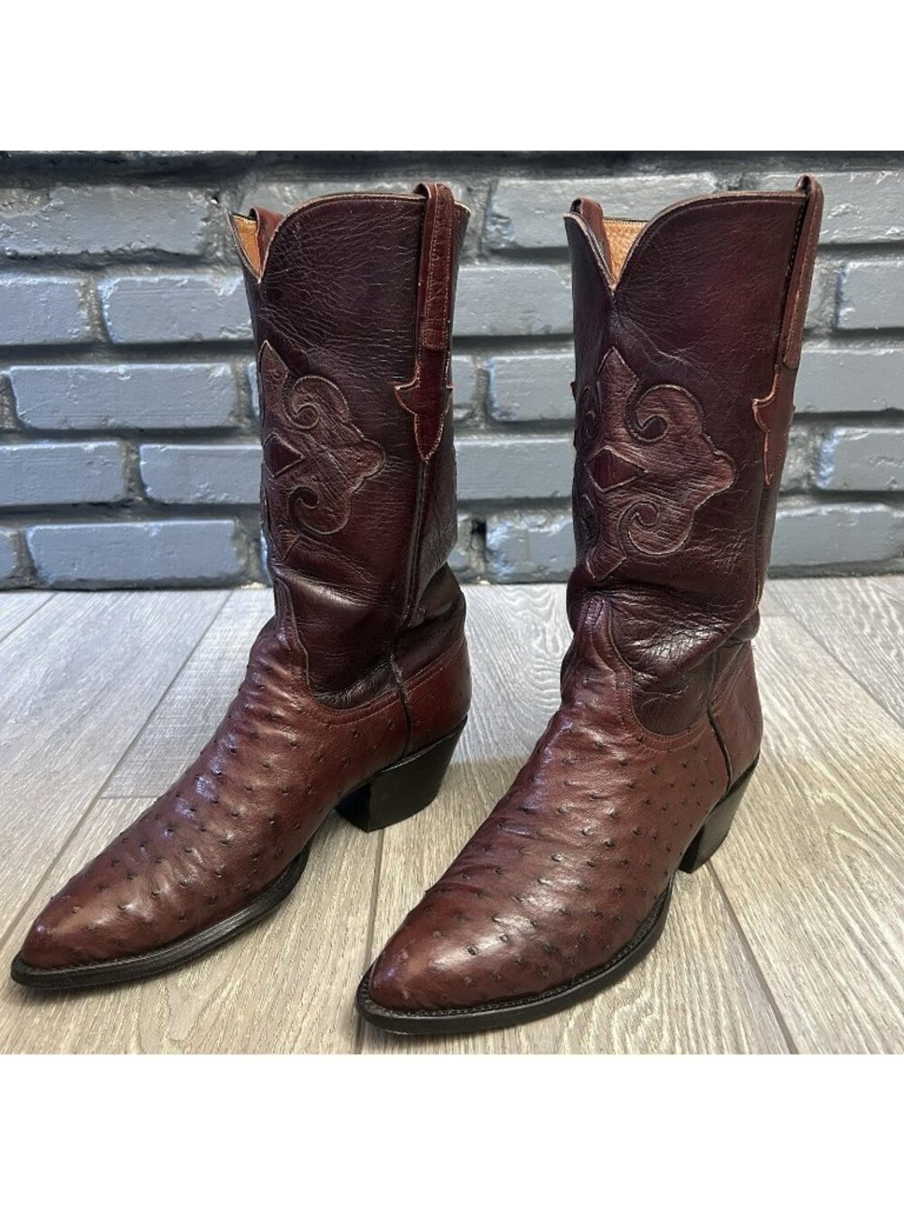 Lucchese Classics L615704 Vintage Ostrich Inlay Western Cowboy Boots Mens 7 EE